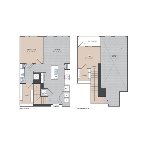 Floor plan for 1 bed, 1 bath, 1026 sqft
